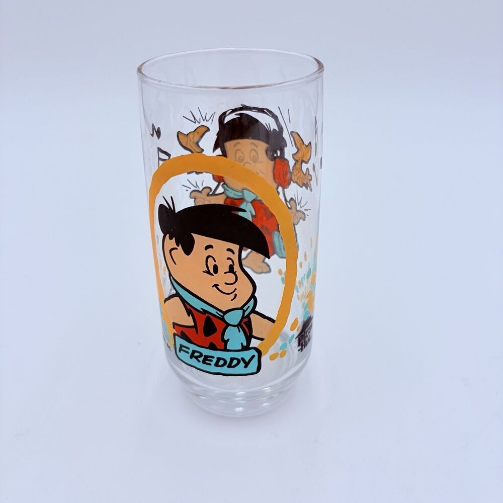 Vintage 1986 Freddy Flintstones Kids Pizza Hut Drinking Glass 6 Inches